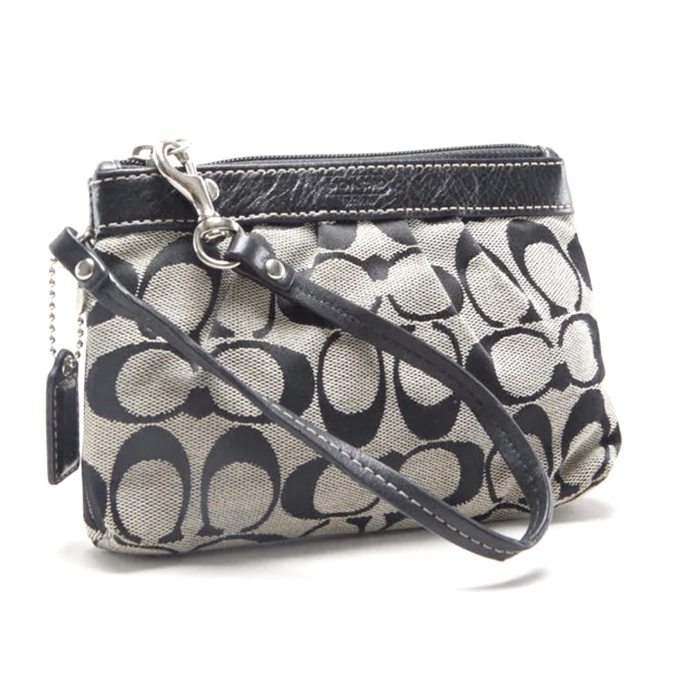 Coach Y2K Signature Leather Trim Wristlet Black Wallet Coin Purse Card Holder